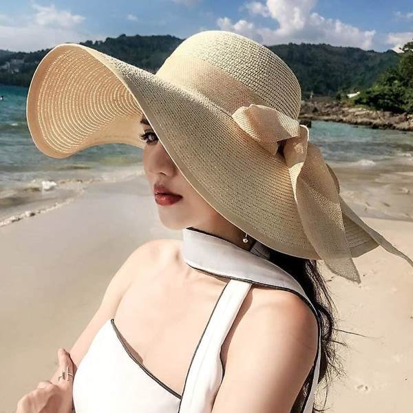 Dam solskydd bred brätte halmhatt hopfällbar floppy hatt sommar UV-skydd strandmössa C1 f beige C1 f beige C1 f beige
