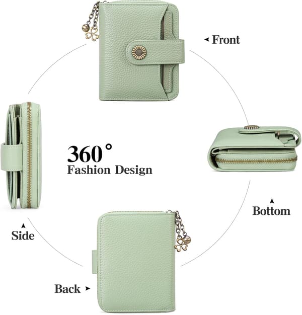Plånböcker för kvinnor Äkta läder Liten Bifold Kompakt Damplånbok med RFID-skydd Light Green