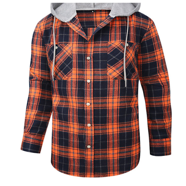 Miesten Ruudullinen Paita Pitkähihainen Taskuilla Napitettava Miesten Ruudullinen Paita Takki Flanellipaita Orange 2XL