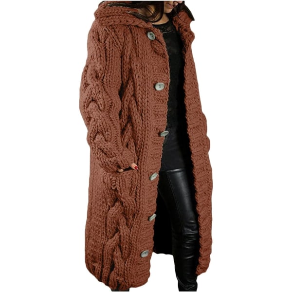 Ruskea naisten takki Isokokoinen casual pitkähihainen neuletakki /L brown L
