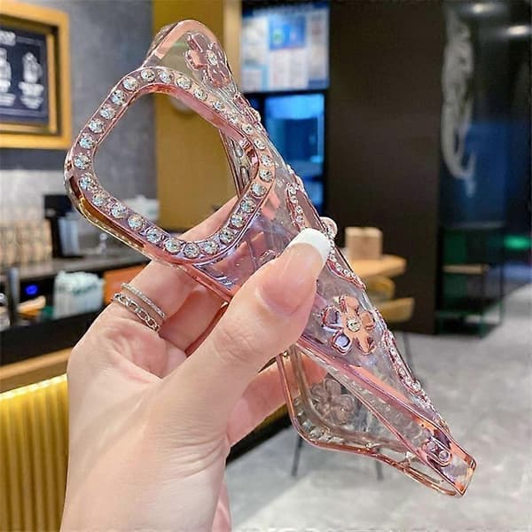 Deksel til iPhone 15 Pro Max med Rhinestone Blomst Elektroplettert TPU Telefondeksel