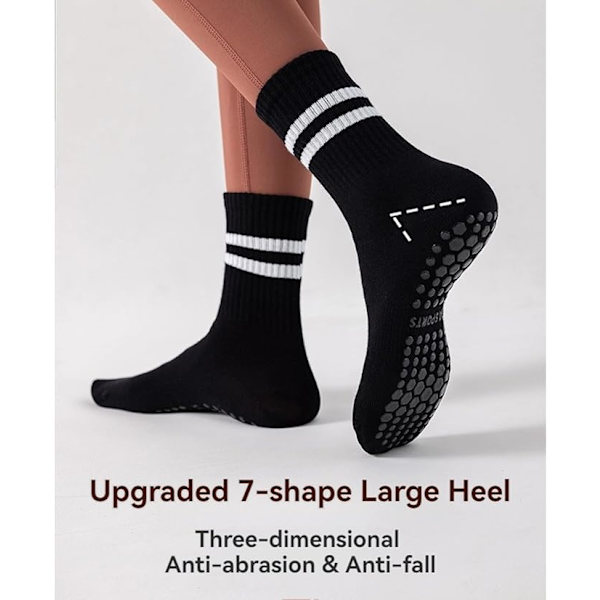 Mid-calf Yoga Sokker Pilates Sokker, Fashionable Sort og Hvid To-Bar Unisex -95% Bomuld, Skridsikre, 4 Par (Mørk Farve)