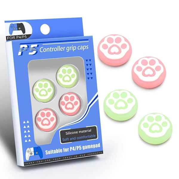 4 st mjuka silikontumgrepp, tecknade halkfria joystick-skydd, kontrollertumgrepp tillbehör reservdelar för PS4, PS5, Xbox Series