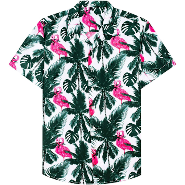 Herre Hawaii skjorte og shorts sett Regular Fit Kort Ermet Casual Funky Strand Flamingo Skjorte Sett M White Green Flamingo