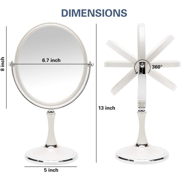 Dobbeltsidet makeup spejl (3# rundt dobbeltsidet spejl (stort)) vit