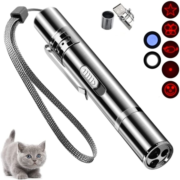 Laser Cat Teasing Stick (USB Laser Cat Teasing Stick 5 mönster) vit