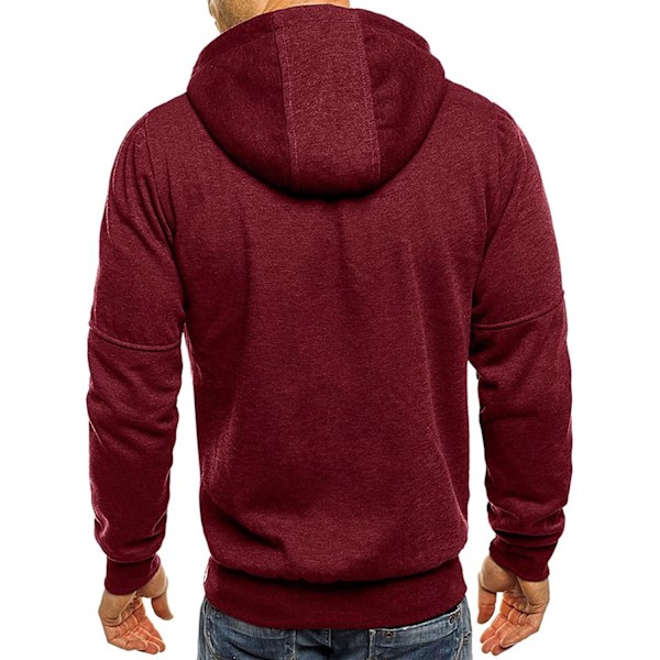Herre hettegenser Sweatshirt glidelås opp lette jakker 2 Red M