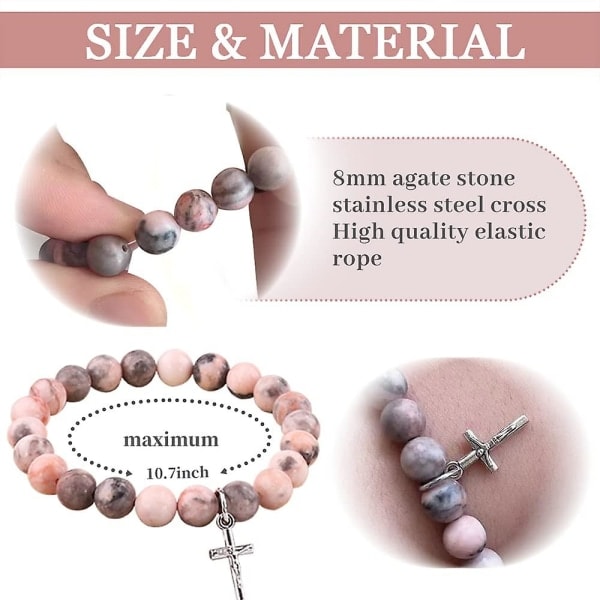 Armband med kors av natursten med bibelvers bönkort kristna religiösa inspirerande smycken presenter till kvinnor flickor C C