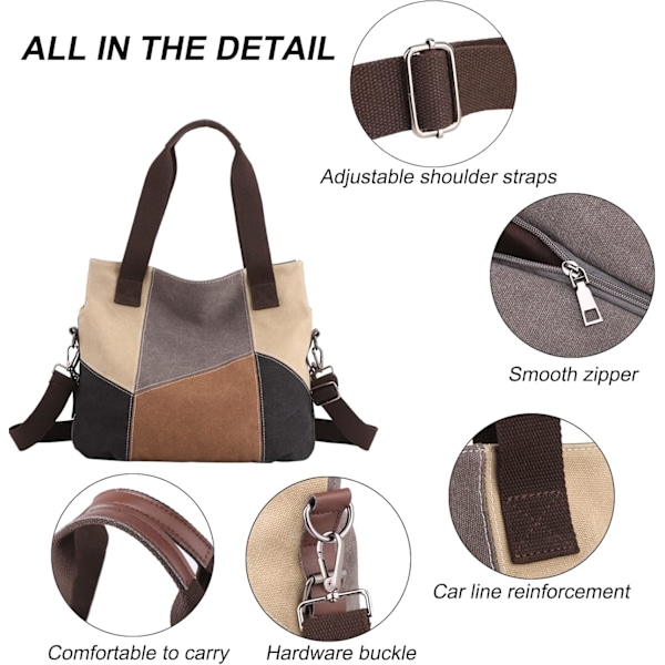 Damväska i canvas, casual väska, retro canvasväska, shoppingväska, casual, retro grey