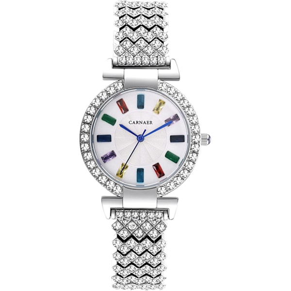 Women's Iced Out Watch Bling Full Diamonds Rhinestones Wristwatch Simple Quartz Analog Dress Watch for Xmas