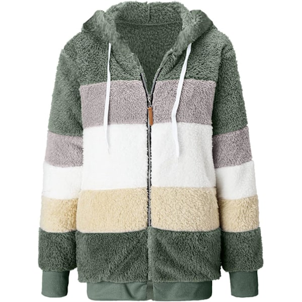 Hættejakke til kvinder, Teddy Fleece-frakke, Overgangsjakke med hætte og lommer, lynlås, efterår, vinter, plysjakke, fleecejakke, vinter 4XL J Green