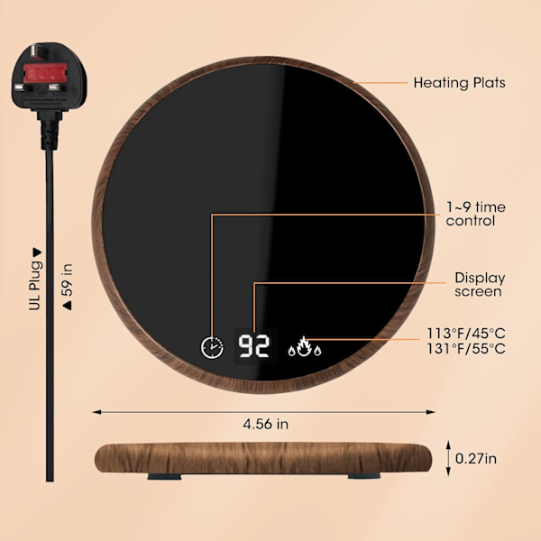 Kaffevarmer, Smart Elektrisk Drikkekop Varmer med Touch-teknologi og LED-display