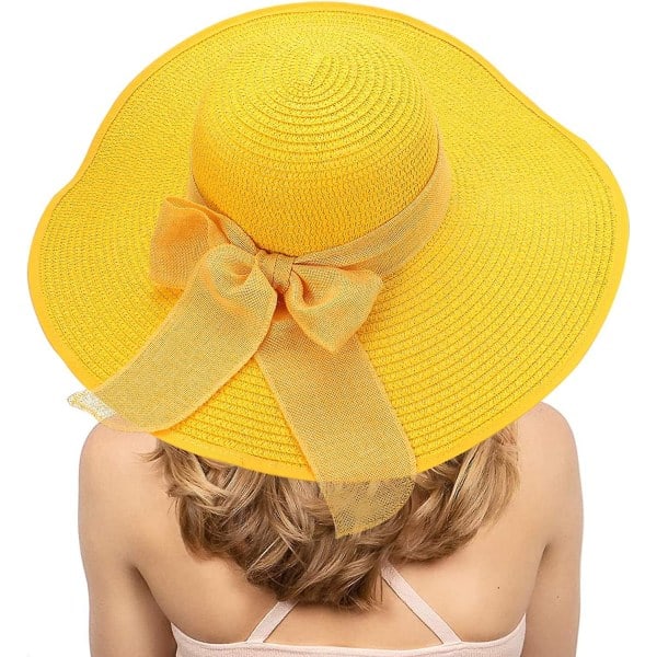 Dam solskydd bred brätte halmhatt hopfällbar floppy hatt sommar UV-skydd strandhatt C1 f gul C1 f gul C1 f yellow