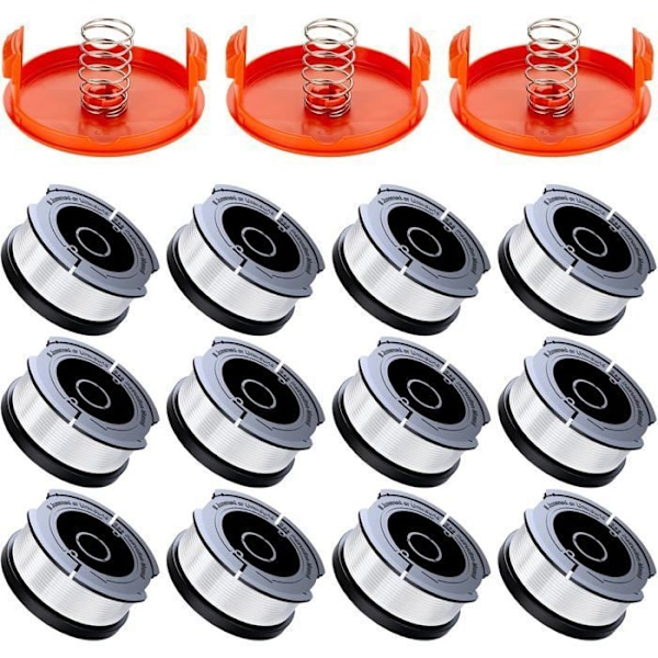 Trimmersnøre Spole for Black and Decker Trimmere, 12 Trimmersnøre Spoler + 3 Spoledeksler + 3 Fjærer