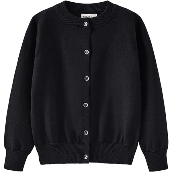 Sort langermet knapp bomull cardigan strikket genser med turtleneck /160cm black