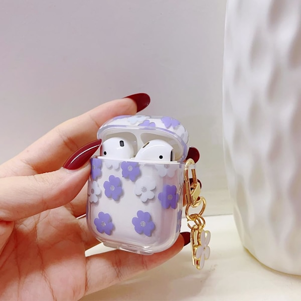 Etui for AirPods 2. / 1. generasjon med nøkkelring, Søtt klart glitter blomsterbeskyttelsesetui, Myk transparent TPU for AirPods 2/1 etui