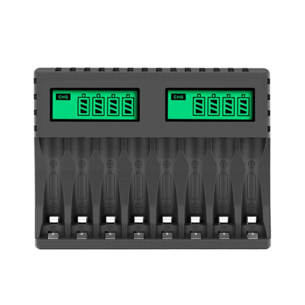 8 Spors Batterilader AA/AAA Digitalt Display Oppladbare Batterier Lading