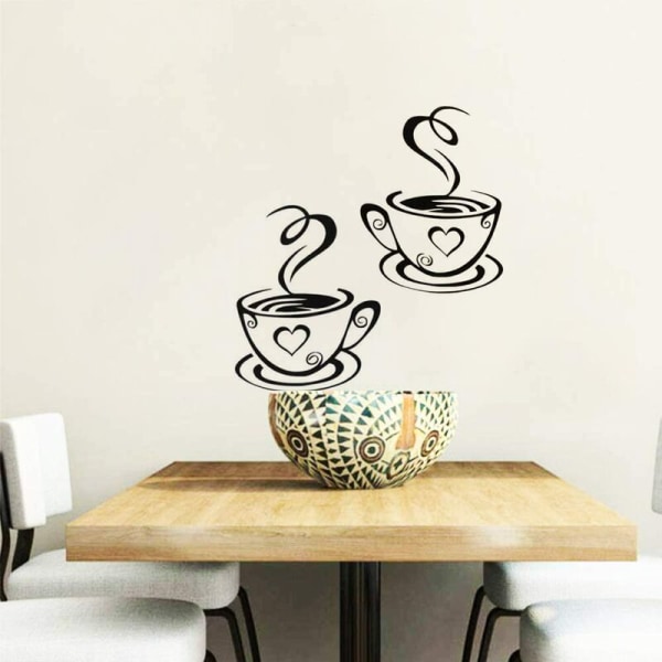 Et par kaffekopper med aftagelig wallsticker dekoration (31 * 18CM) vit