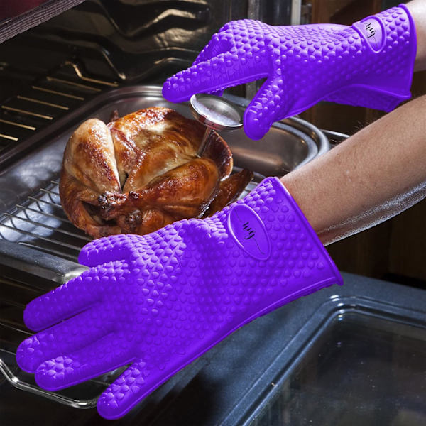 2 Silikonugnsvantar för kök, grillhandskar, set, par, grytunderlägg, ugnshandskar värmebeständiga violetta Purple
