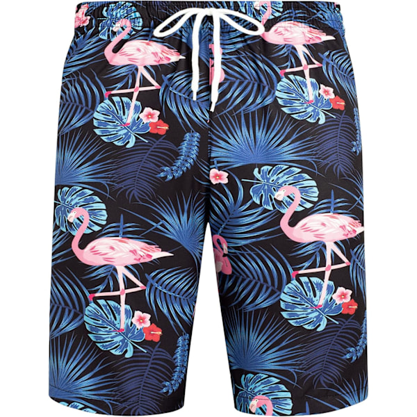 Herre Hawaii skjorte og shorts sæt Regular Fit kortærmet casual funky strand flamingo skjorte sæt L Blue Flamingo Leaf