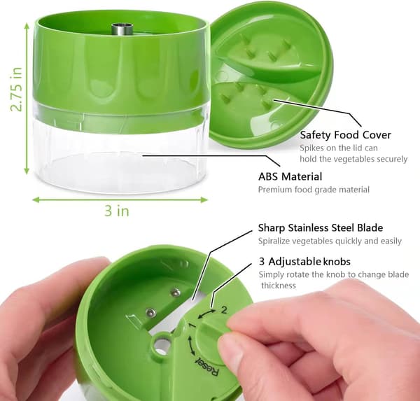 Spiralizer til grøntsager 3 i 1 - Håndholdt grøntsagssnitter Zucchini Spaghetti Maker, Spiralizer til grøntsagsnudel Justerbar spiralizer