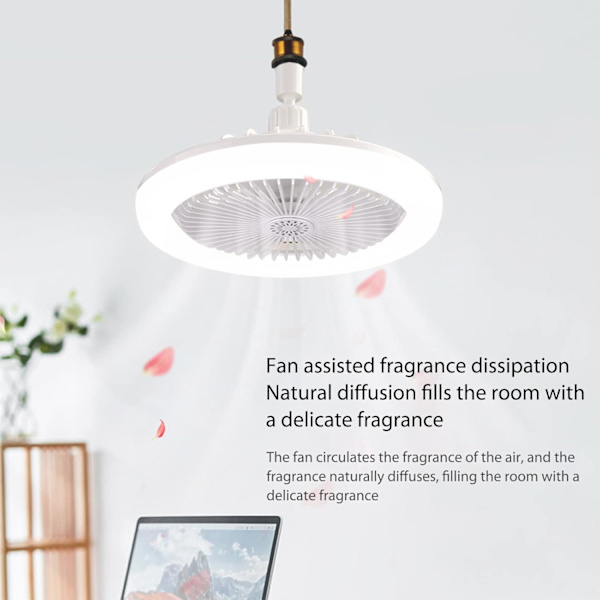 LED Takvifte med Lys, 30W Taklampe med Vifte og Fjernkontroll, Tidtaker, 3 Farger Dimmbare LED, 3 Hastigheter, Liten Elektrisk Viftelampe (Hvit)