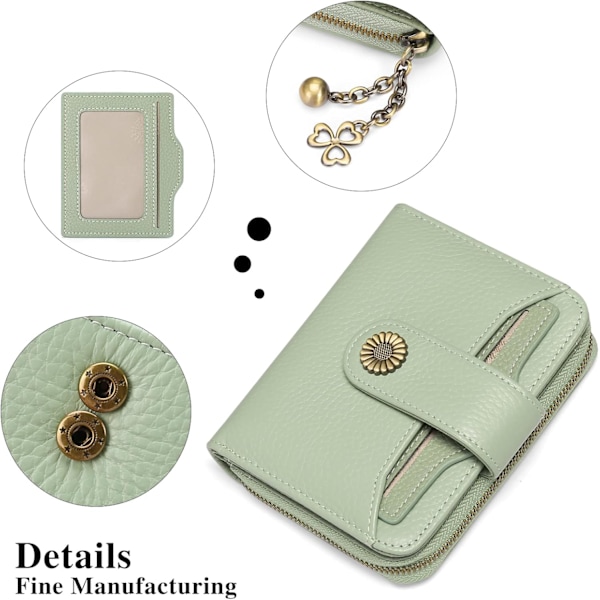 Plånböcker för kvinnor Äkta läder Liten Bifold Kompakt Damplånbok med RFID-skydd Light Green