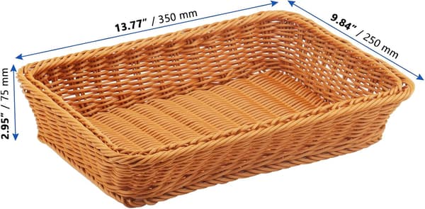 ST Rectangulär Poly Wicker Korg, 35 x 25 x 7,5 cm Imitation Rotting Fruktkorg Wicker, Vävd Brödserveringskorg för Kök, Stormarknader