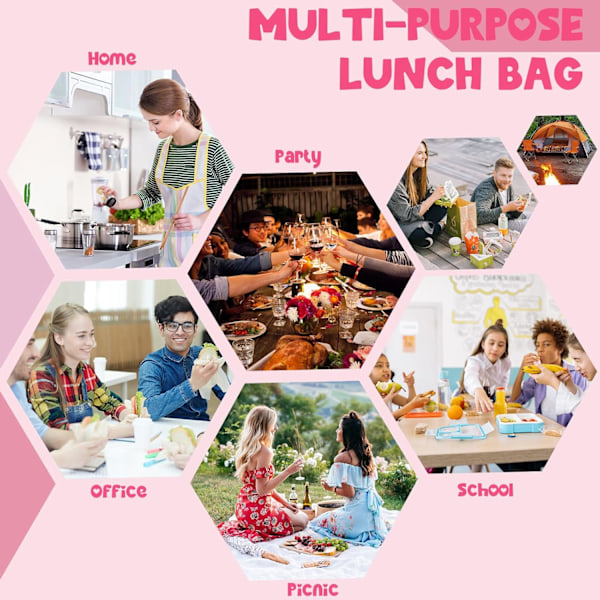 Søde Lunch Tote Tasker i Fløjl Genanvendelig Isoleret Madkasse Stor Kapacitet Genanvendelig Isoleret Køletaske til Arbejde Picnic eller Rejse (Donut hjerte) Donut heart