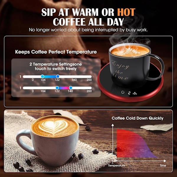 Kaffevarmer, Smart Elektrisk Kopvarmer med Touch-teknologi og LED-display