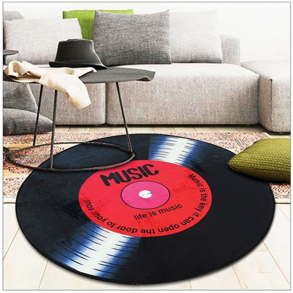 Vintage Mode Personlighet Musik Vinylskiva Rund halkfri matta Matta Mode Röd Skiva 120CM diameter vit