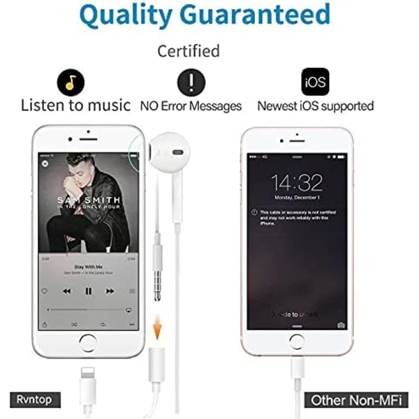 iPhone-sovitin, iPhone-kuulokeliitäntäsovitin [MFi-sertifioitu] Lightning–3,5 mm:n kuulokeliitäntä Aux-sovitin Audio Dongle -muunnin iPhone-sarjalle