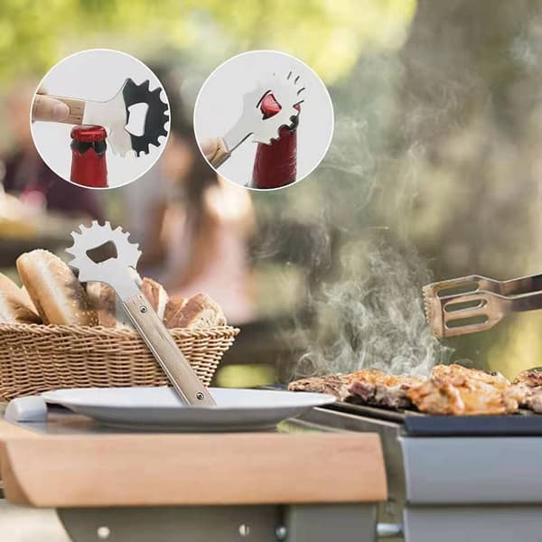 BBQ-spatel, spatel i rustfritt stål med korketrehåndtak