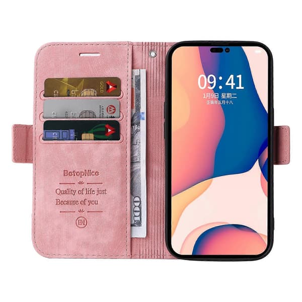 För iPhone 14 Pro BETOPNICE Dubbelsidigt Spänne Läder Telefonfodral