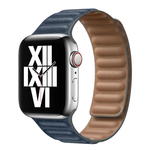 Lærreim for Apple Watch Band 45mm 41mm 44mm 40mm Original Magnetic Loop Link Armband iWatch Ultar2 49mm 9 8 7 6 SE 3 42mm Mørkeblå Dark blue