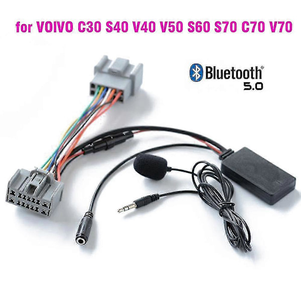 Bil Bluetooth 5.0 Trådlös Telefonsamtal Handsfree Aux Ingång Adapter för Volvo C30 S40 V40 V50 S60 S70 C70 V70 Xc70 S80 Xc90 med Mikrofon