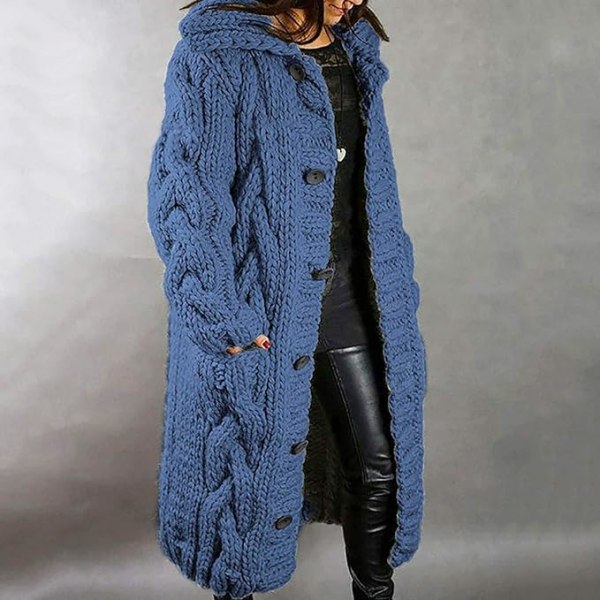 Denimblå L-størrelse cardigan genserjakke i stor størrelse for kvinner Denim blue L