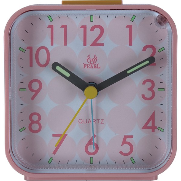 Tyst analog väckarklocka sängbordsklocka fyrkantig bordsklocka kvartsklocka väckarklocka med snooze och lysande pink