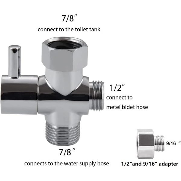 Handhållen bidéslang rostfri duschhuvud 1/2 vattenfördelare T-typ adapter e-gränssnitt T-Adapter