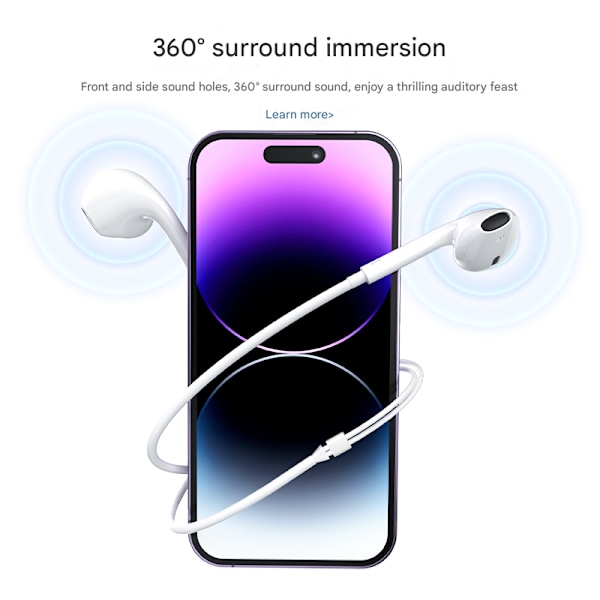 EarPods med Lightning-stik, fuldt kompatible med Apple iOS kablet kontrol, opkald, karaoke, støjreduktion Lightning connector