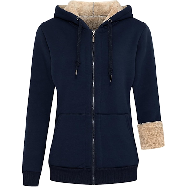 Dam Casual Vinter Varma Tjock Jacka Full Zip Up Hoodie Sweatshirt för Kvinnor L Dark Blue