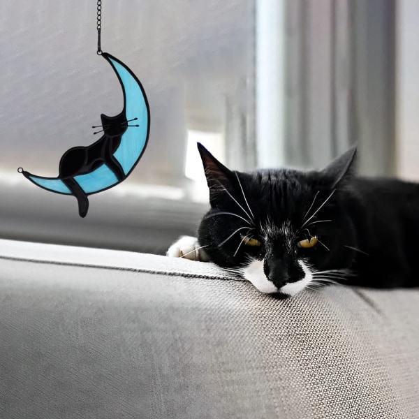Moon Sleeping Cat Hanging Ornament (Blue Moon Black Sleeping Cat) vit