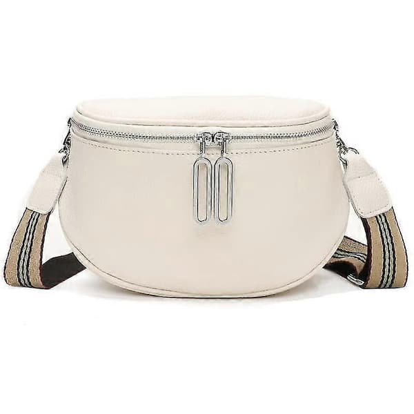 Liten axelväska dam läder moderna väskor med bred axelrem crossbody väska magväskor -vit