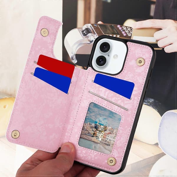 Kortholder Etui til iPhone 16 Plus Blomster Læder+TPU Telefon Cover RFID-blokering