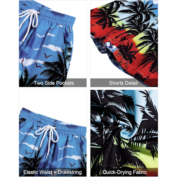 Miesten Havaijin paita ja shortsit -setti, Regular Fit, lyhythihainen, rento, funky rantapuku, flamingopaita L Blue Beach