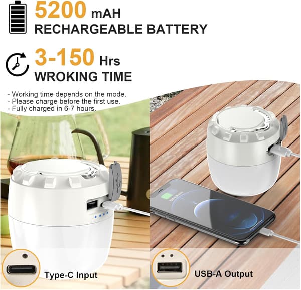 LED Camping Lanterne Genopladelig 3200mAh, Camping Lys med 4 Tilstande