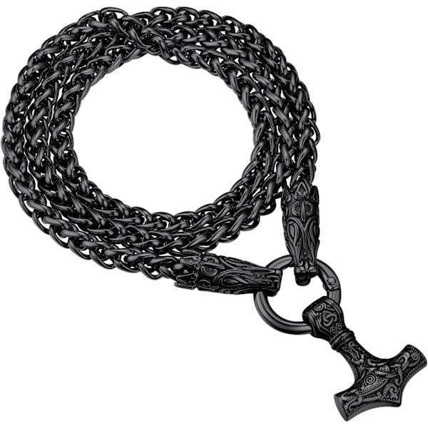 Thorin Mjolnir-vasara riipusriipus, pohjoismainen viikinkikirves piikikettulla, ruostumaton teräs 04. Negro