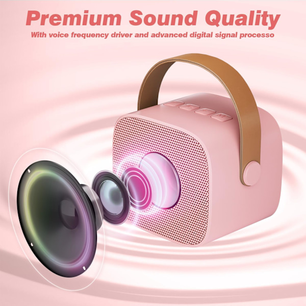 Karaokemaskin för barn med 2 trådlösa mikrofoner, bärbar Bluetooth-högtalare, presentleksaker för flickor och pojkar födelsedag Pink 2 Mic