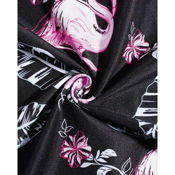 Herresæt med hawaiiskjorte og shorts - Regular Fit - Kortærmet - Casual - Funky strandflamingoskjorte XL Black Flamingo