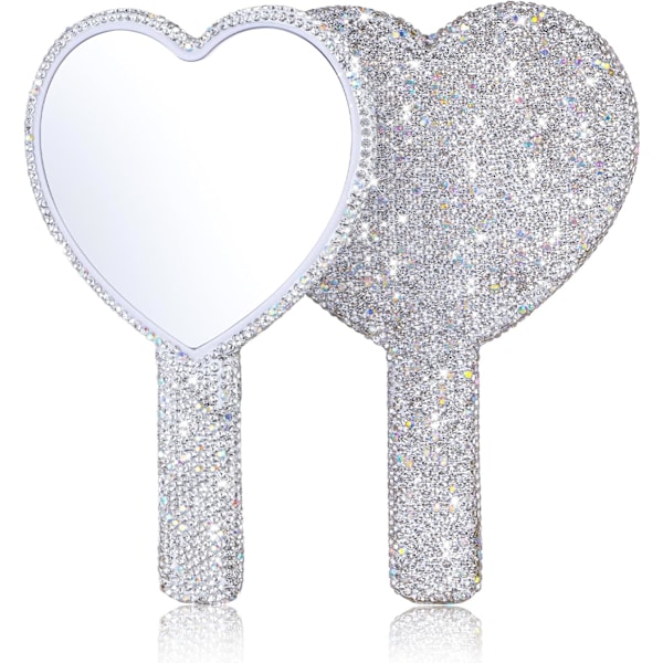 2 stk. Glitrende Håndholdt Spejl med Håndtag, Glitrende Rhinestone Hjerteformet Håndholdt Spejl, Håndholdt Spejl Glitter, Bærbart Håndtagsspejl